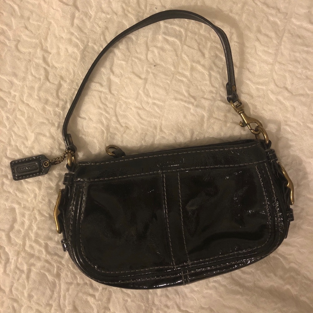 Coach black patent mini bag gold hardware
